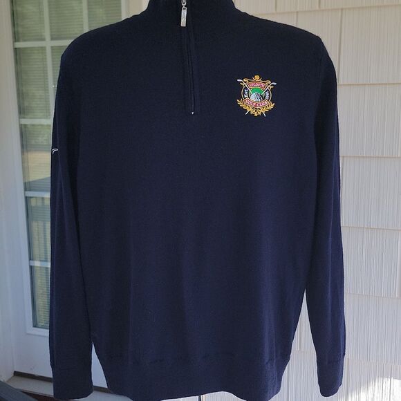 Greg Norman Mens 1/4 Zip Navy Golf Heavy Pullover Lined Wool Blend Sweater L - Picture 1 of 10